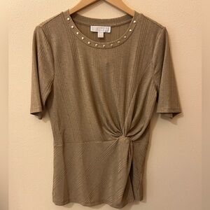 Michael Kors Top- Round Neckline with Astor Gold Studs - Medium - Short Sleeved